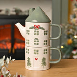 Tea for 1 Stoneware House Teapot with Mug Set - Cream & Green