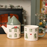 Tea for 1 Stoneware House Teapot with Mug Set - Cream & Green