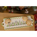 Rectangular Earthenware Cake Plate with Christmas Houses - Cream