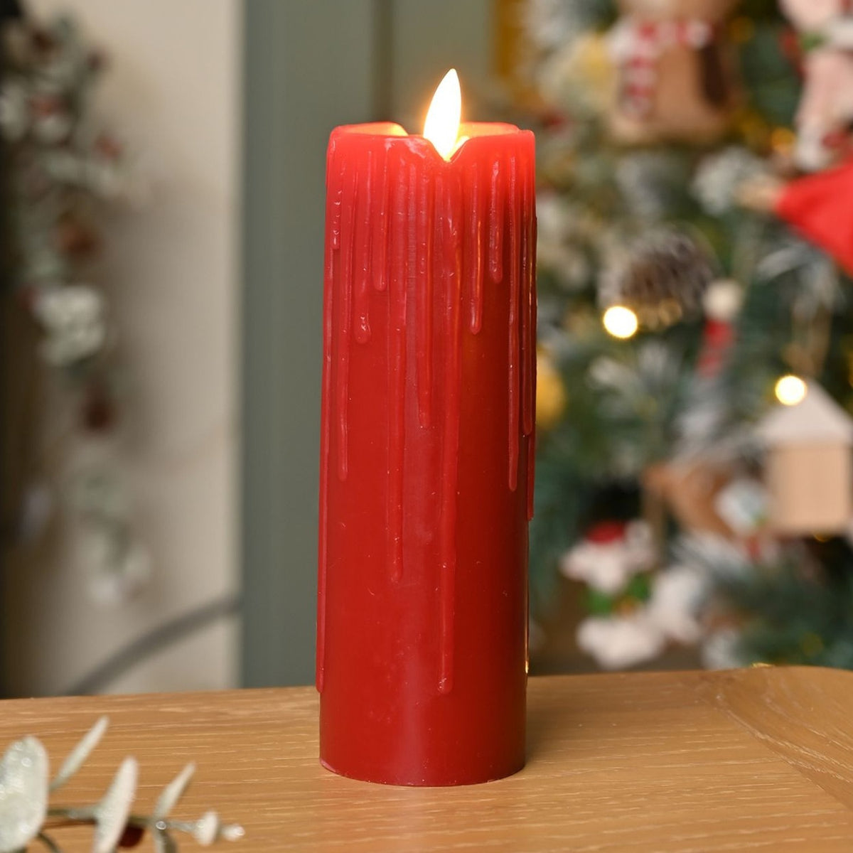 Christmas Drip Pillar Plastic Battery LED Candle 6cm x 18cm - Red