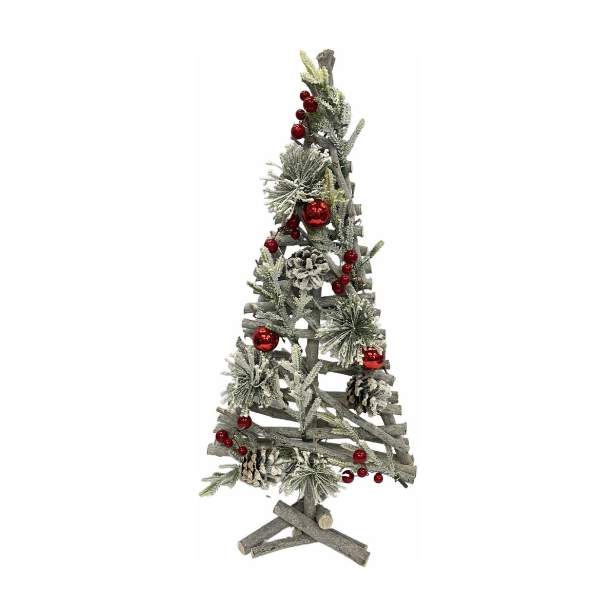 Snow Foliage Tree Wood Wreath with Berries 24.5 x 54.5cm - White