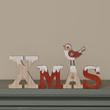 Snowy Xmas Mantel Plaque with Robin 24cm - Natural & Red