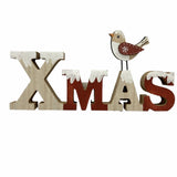Snowy Xmas Mantel Plaque with Robin 24cm - Natural & Red