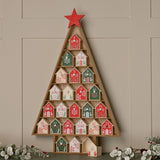 Christmas Tree Advent Calendar with Cottages 61.5cm - Natural