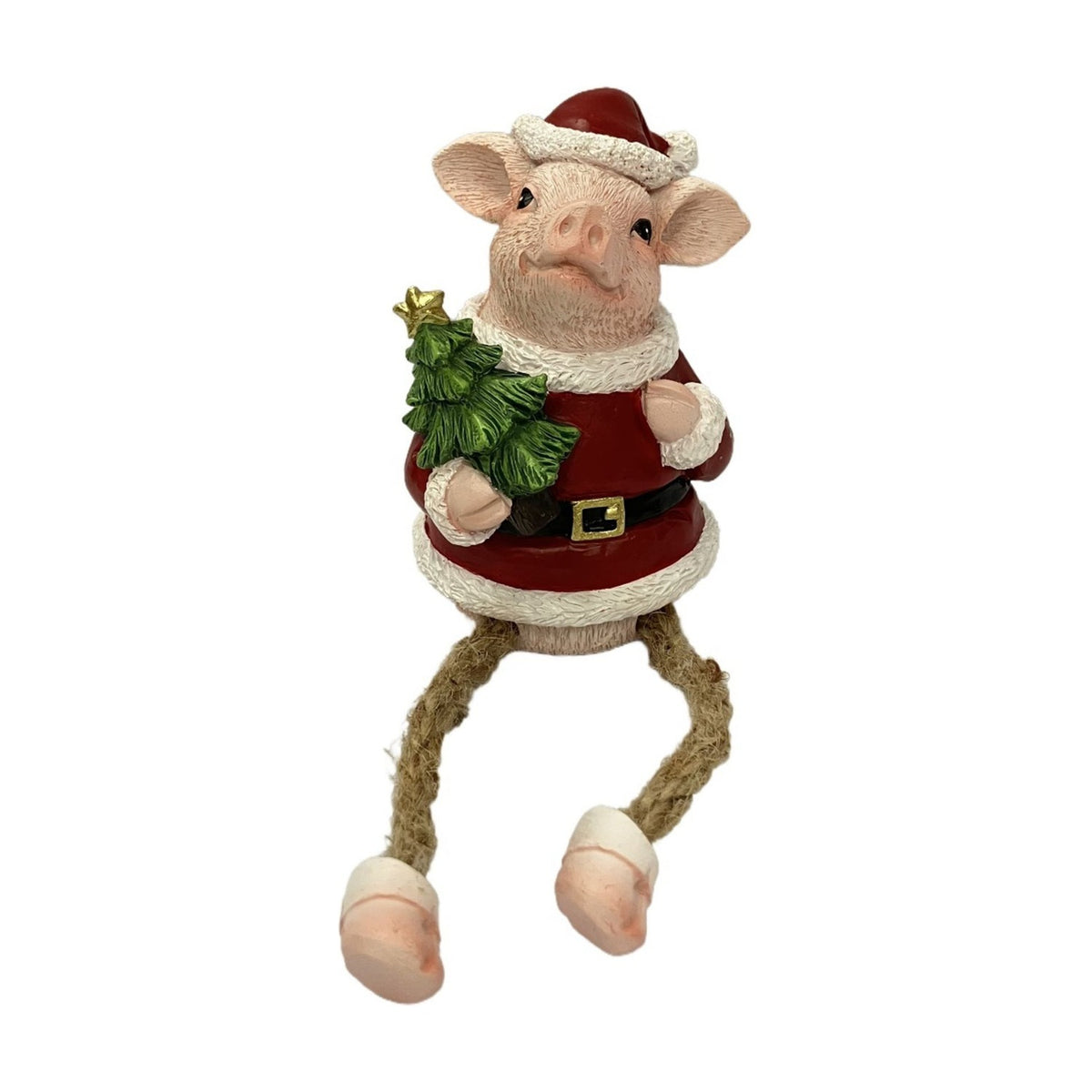 Christmas Santa Pig Dangling Leg Shelf Figurine - Red & Pink