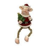 Christmas Santa Pig Dangling Leg Shelf Figurine - Red & Pink