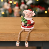 Christmas Santa Pig Dangling Leg Shelf Figurine - Red & Pink