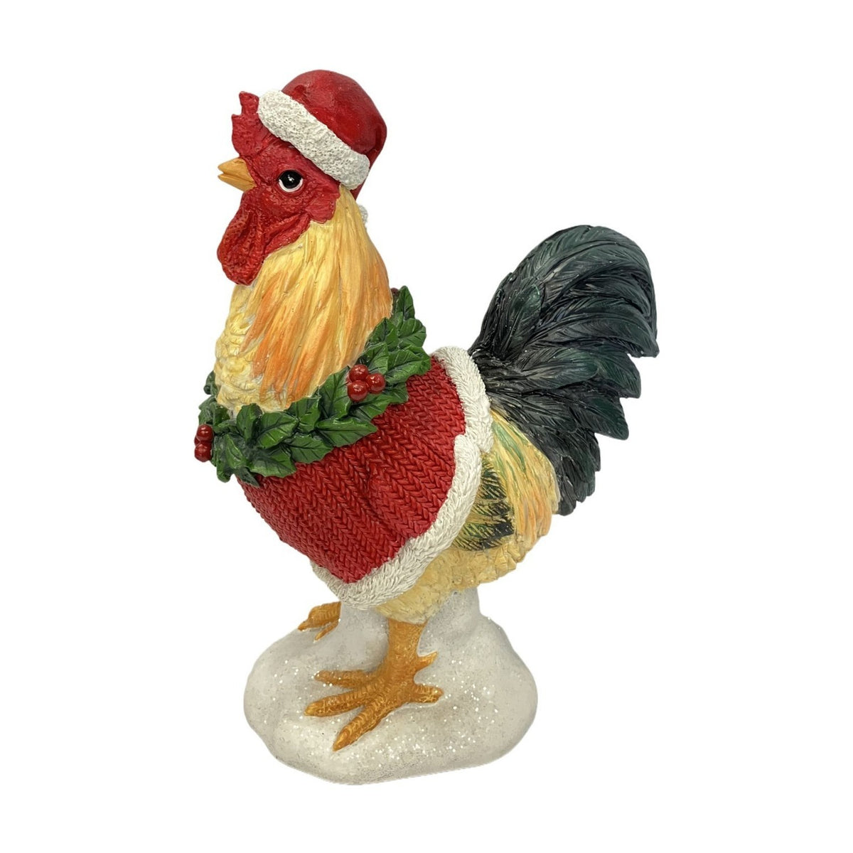 Christmas Standing Rooster Figurine with Santa Hat 23.3cm