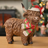 Standing Christmas Highland Cow Plastic Ornament 22.5cm - Brown