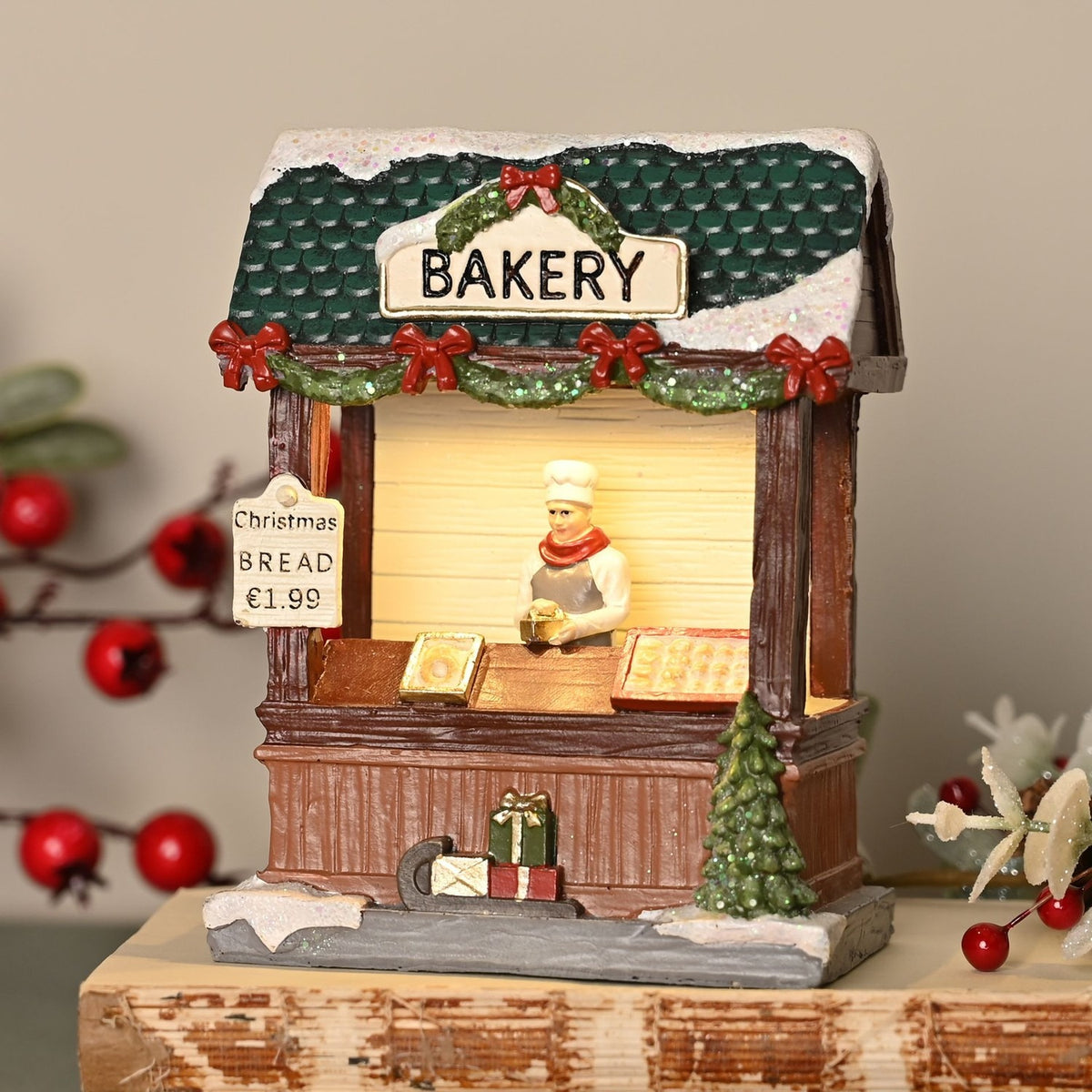 Christmas Village Bakery Stall Light-Up Decoration 14cm