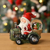 Santa on a Tractor Snow Globe with Basket - Red & Green