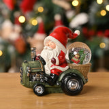 Santa on a Tractor Snow Globe with Basket - Red & Green