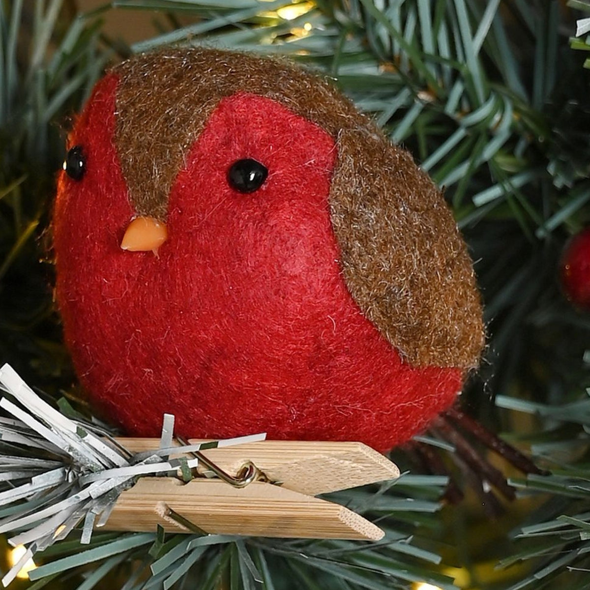 Fabric Clip-on Robin Christmas Tree Decoration - Red & Brown