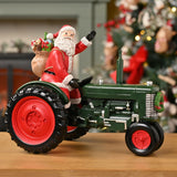 Large Santa Driving a Tractor Resin Figurine - Green & Red