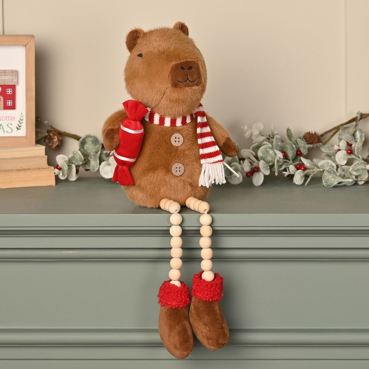 Fabric Capybara Christmas Decoration with Bead Legs - Brown