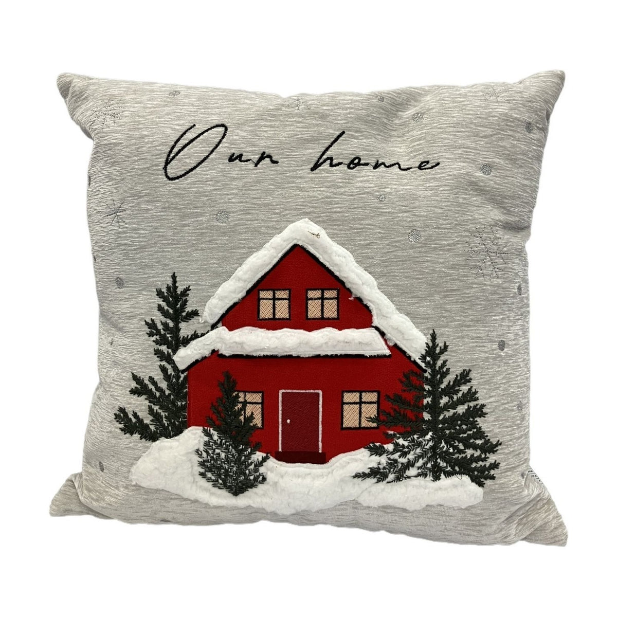 Red Cottage Embroidered Chenille Cushion 44cm x 44cm - Grey