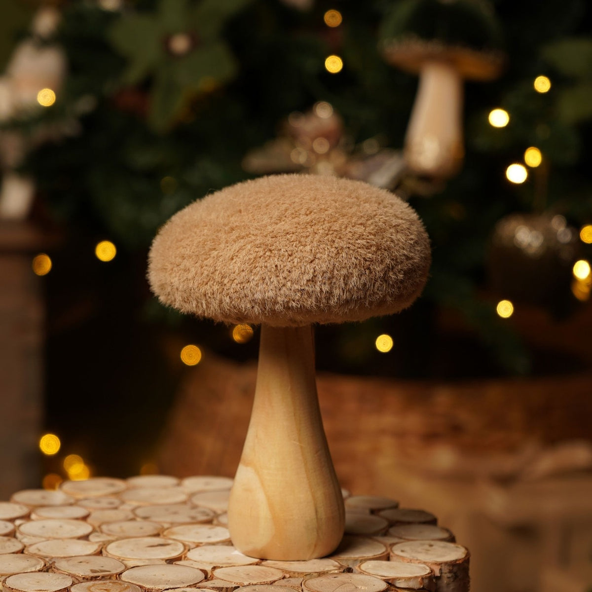 Faux Fur Domed Mushroom Plant with Flared Base 13cm - Brown