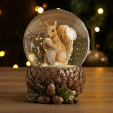 Squirrel Resin Snow Globe on Natural Base 13.3cm - Brown & Clear