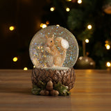 Squirrel Resin Snow Globe on Natural Base 13.3cm - Brown & Clear