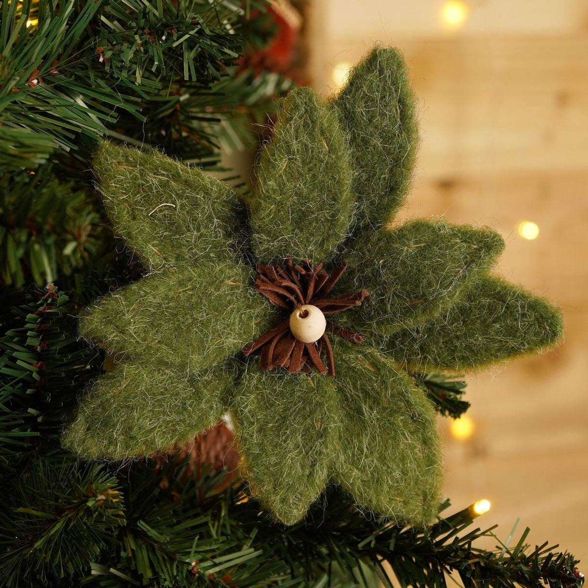Natural Style Faux Fur Poinsettia Plant with Clip - Green & Brown