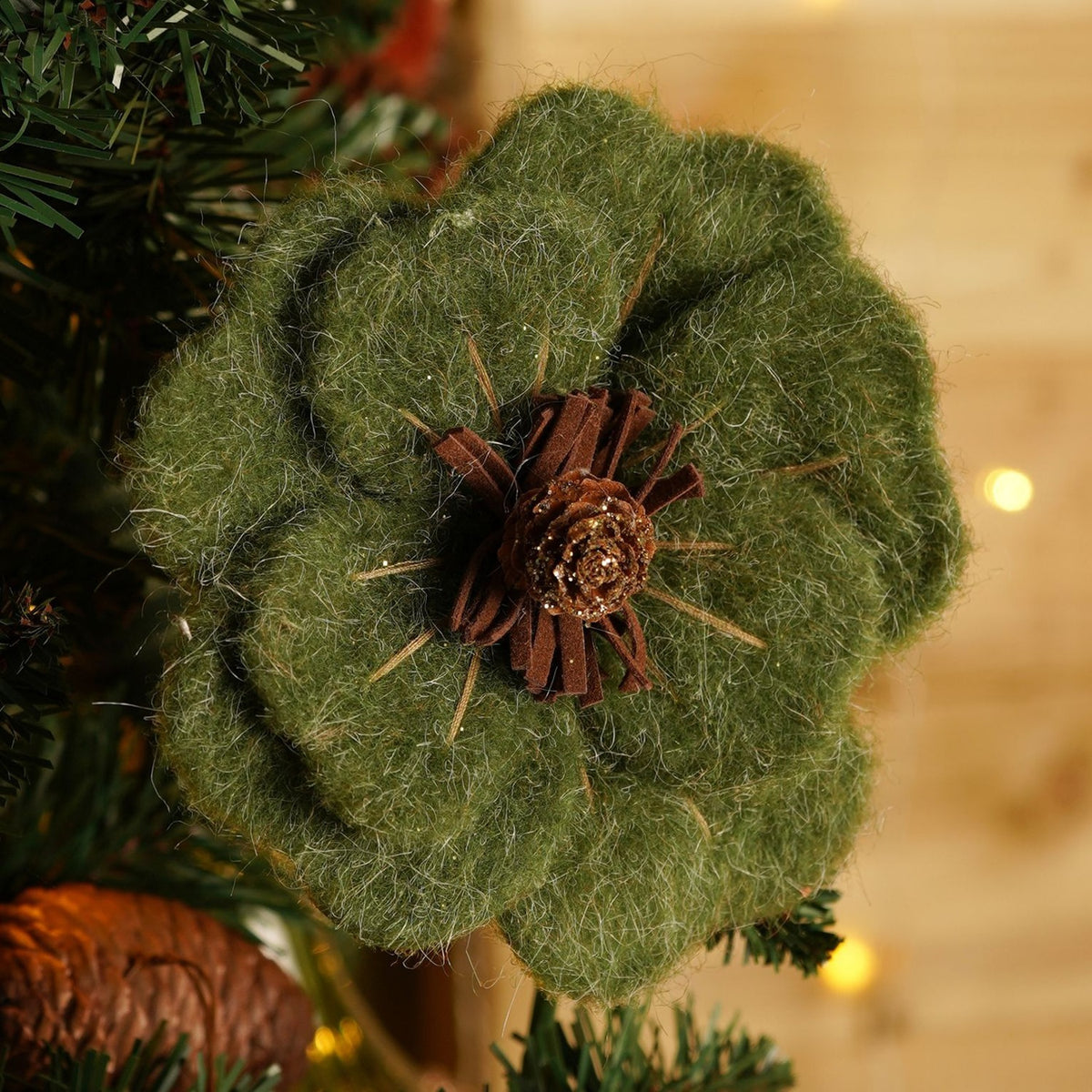 Natural Style Faux Fur Poppy Plant with Iron Clip - Green