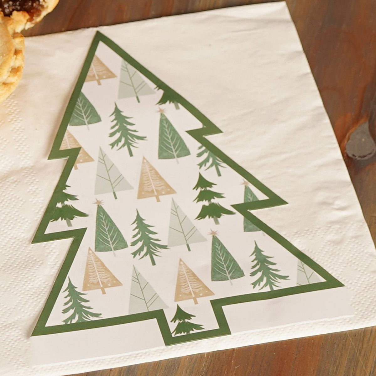 Set of 20 Patterned Christmas Tree Napkins - White & Green