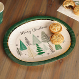 Set of 6 Christmas Oval Paper Plate 32 x 26.5cm - Cream & Green