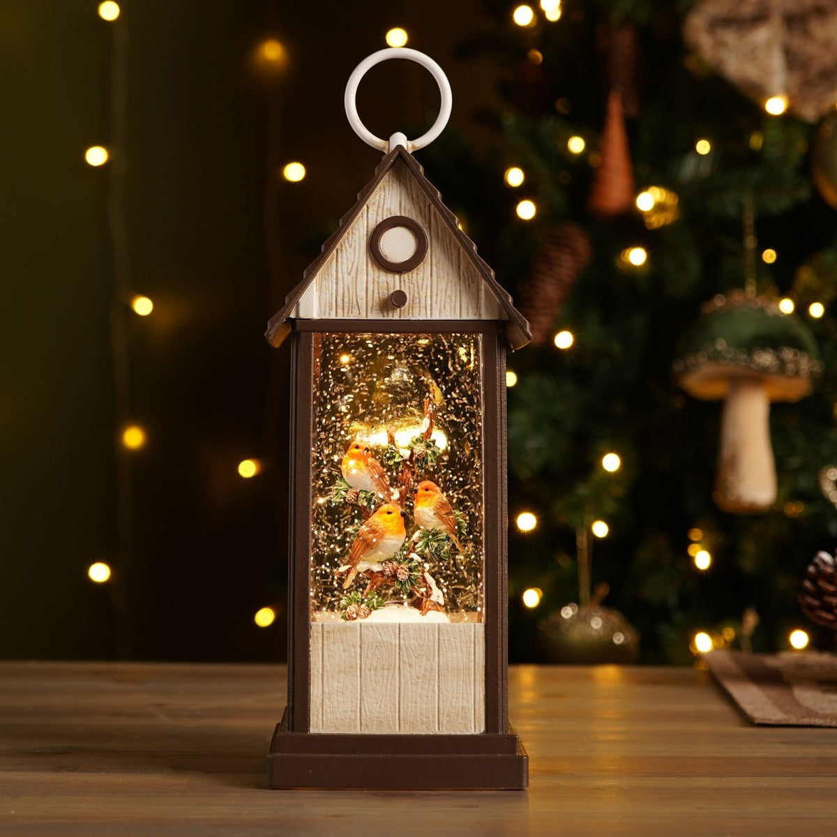 Robin Musical LED Water-Spinning Plastic Lantern - Brown & Cream