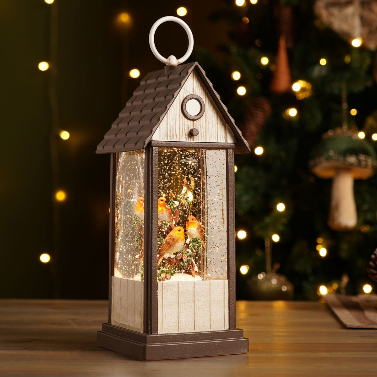 Robin Musical LED Water-Spinning Plastic Lantern - Brown & Cream