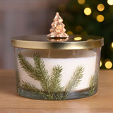 Pine Pattern Scented Candle with Tree Lid - Green & Gold