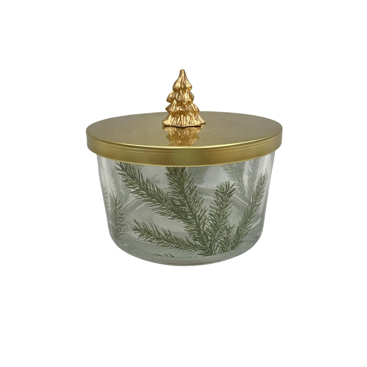 Pine Pattern Scented Candle with Tree Lid - Green & Gold