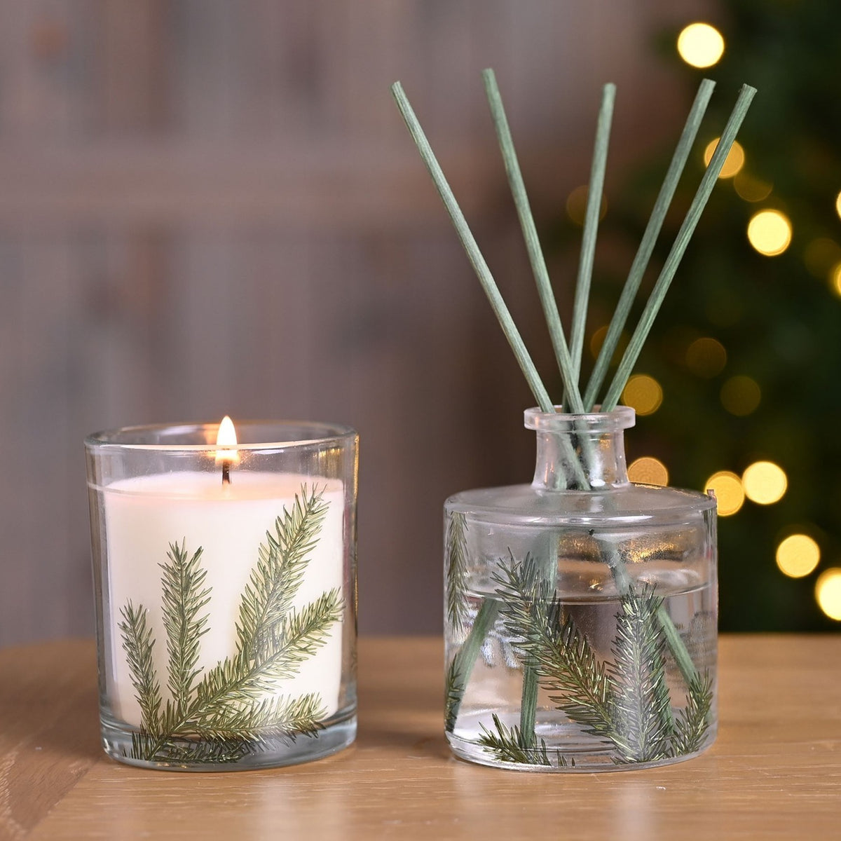 Pine Pattern 110ml Reed Diffuser with 100g Candle - Clear & White