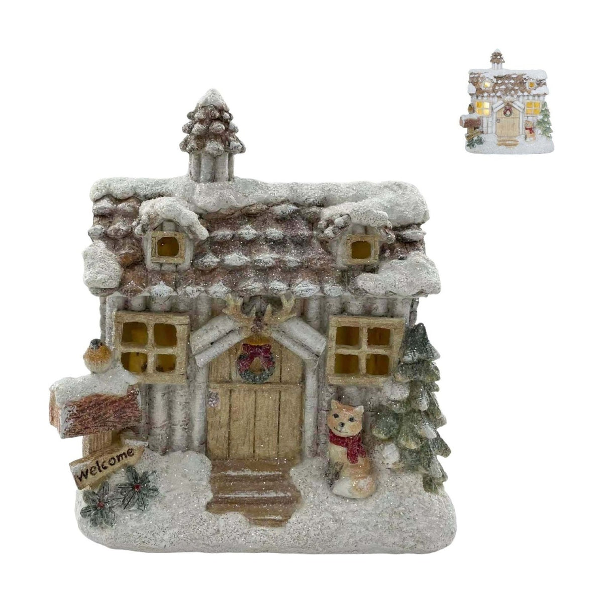 Christmas Sparkle House Light-Up Decoration - Brown & Cream