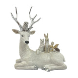 Animals on Reindeer Resin Figurine 22.7cm - Silver & White