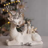 Animals on Reindeer Resin Figurine 22.7cm - Silver & White
