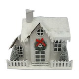 Plastic House LED Light-Up Decoration with Green Wreath - White