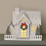 Plastic House LED Light-Up Decoration with Green Wreath - White
