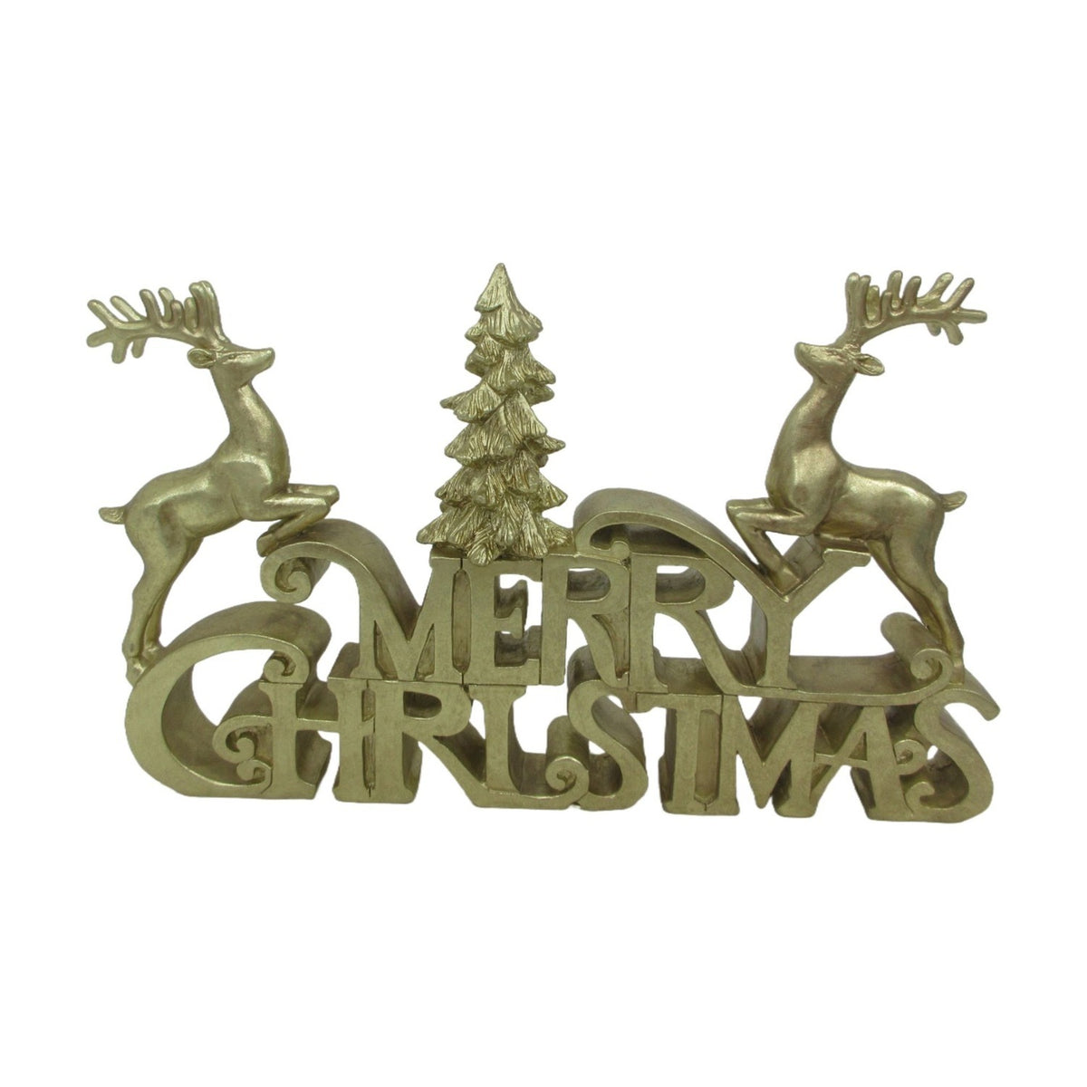 Merry Christmas Reindeer Metallic Resin Figurine 29.6cm - Gold