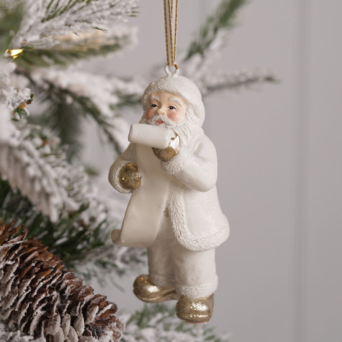 Santa Reading Letter Christmas Tree Decoration 11.8cm - White