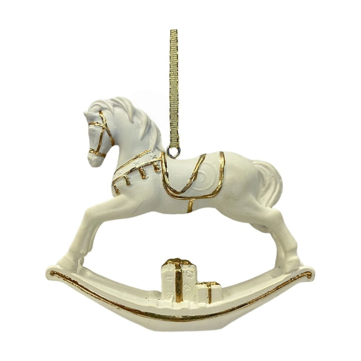 Rocking Horse Plastic Christmas Tree Decoration 10cm - White
