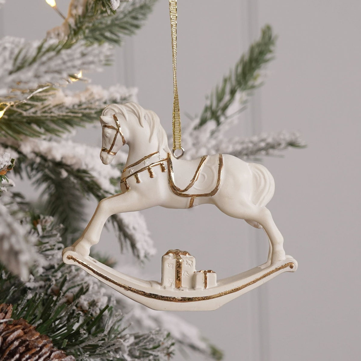 Rocking Horse Plastic Christmas Tree Decoration 10cm - White