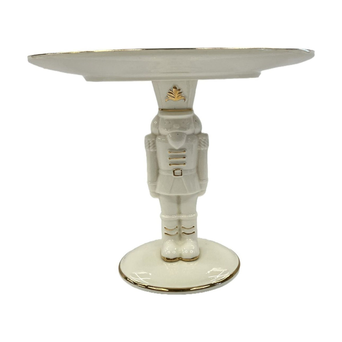 Nutcracker Ceramic Cake Stand with Gold Trim 17.5cm - White