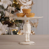 Nutcracker Ceramic Cake Stand with Gold Trim 17.5cm - White