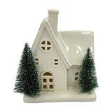 Ceramic House Light-Up Decoration with Christmas Trees - White