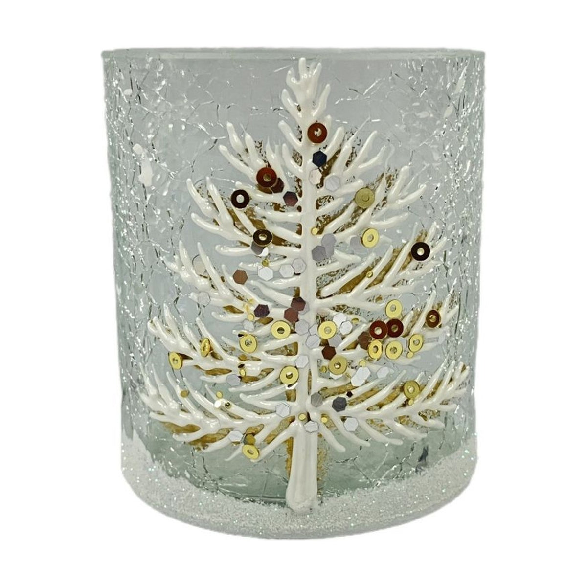 Crackle Glass Tree Votive Ornament 7.5cm - Clear & White