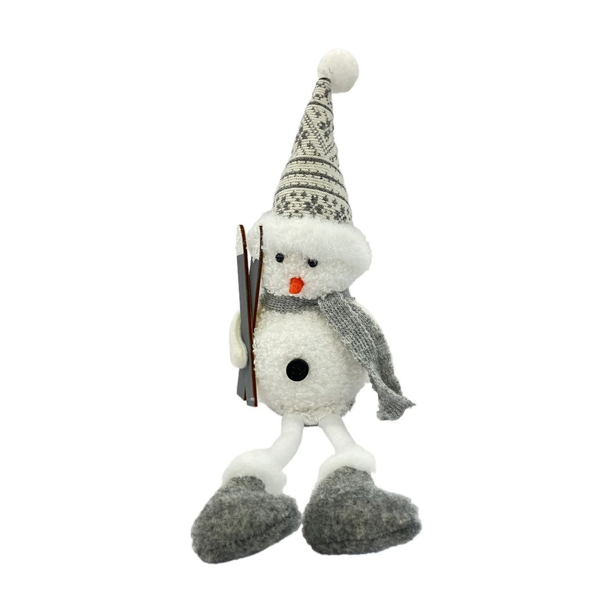 Dangling Leg Snowman Mantel Decoration with Skis - White & Grey