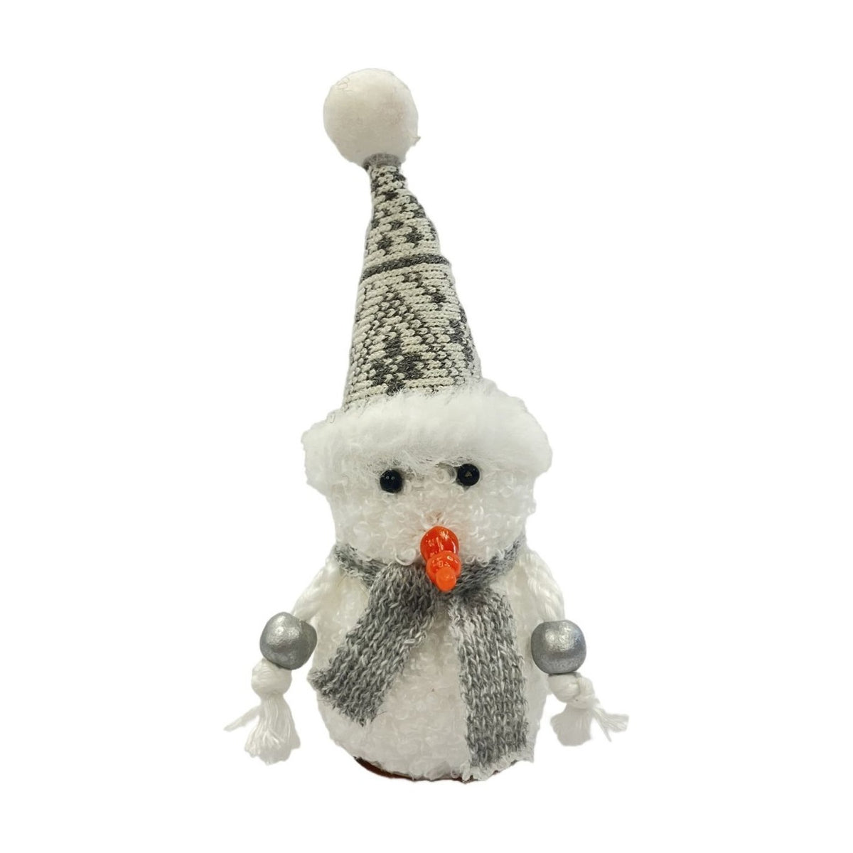 Fabric & Wood Snowman Mantel Decoration 13cm - White & Grey