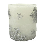 Embossed Snowflake Plastic LED Pillar Candle 10cm - White & Grey