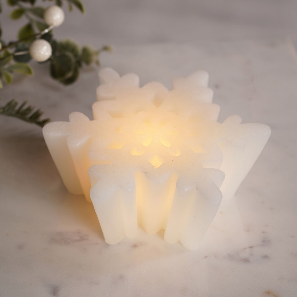 Silver Sparkle Snowflake Plastic LED Candle 14cm - White