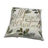 Merry Christmas Cushion with Gold Embroidery 45cm - Cream & Green
